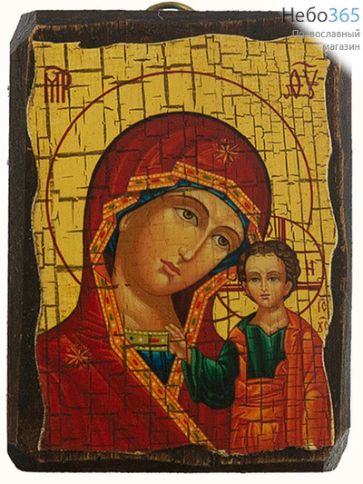  Икона на дереве (Бс), 7х10, искусственное старение, фигурные края икона Божией Матери Казанская, фото 1 