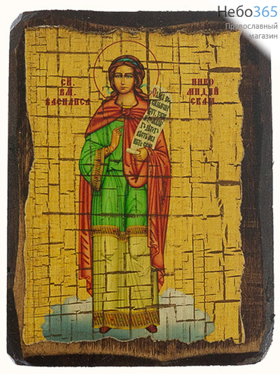  Икона на дереве (Бс), 7х10, искусственное старение, фигурные края Василисса, мученица, фото 1 