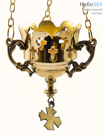  Лампада подвесная латунная с чеканкой, с крестами, со стаканом, 9S587B, фото 1 