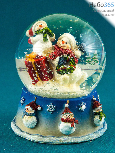  Сувенир рождественский Снеговики в шаре, из полистоуна, высотой 9 см, NX 26543., фото 1 