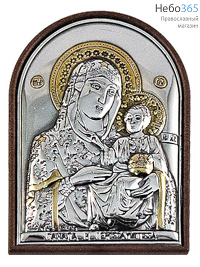 Икона в ризе (Ж) EK1-PBG 4х6, сплошной оклад, серебрение, золочение, на пластиковой основе икона Божией Матери Иерусалимская, фото 1 