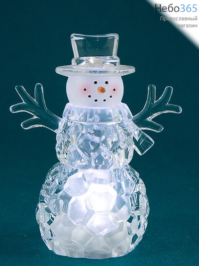  Сувенир рождественский Снеговик, из пластика, с подсветкой, высотой 10,2 см, АК8240., фото 1 