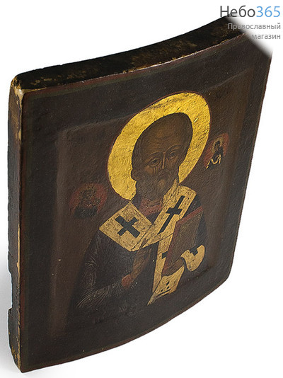  Николай Чудотворец, святитель. Икона писаная (Кзр) 26х31, золотой нимб, с ковчегом, частичная реставрация, 19 век, фото 2 