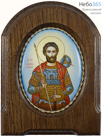  Иоанн Воин, мученик. Икона писаная 6,5х8,5 (с основой 10,5х14), эмаль, скань (Гу), фото 1 