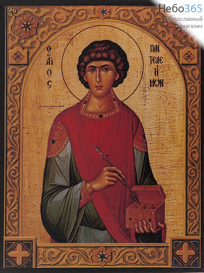  Пантелеимон, великомученик. Икона на дереве 30х40х2,8 см, печать на холсте, копия современной греческой иконы (Су), фото 1 