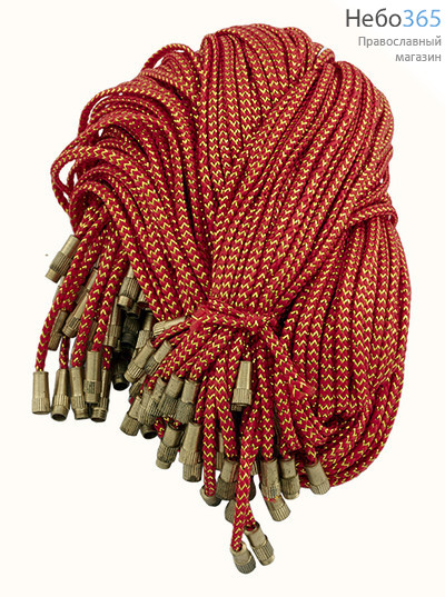  Гайтан с люрексом, с замком, длиной 70-75 см, диаметром 2 мм, цвета в ассортименте красный с золотой нитью, фото 1 