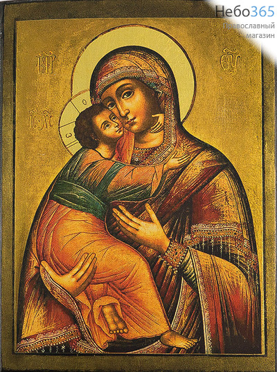 Владимирская икона Божией Матери. Икона на дереве 18х13 см, печать на левкасе, золочение (БВ-12) (Тих), фото 1 