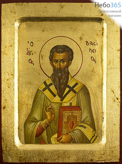  Икона на дереве B 2, 14х18, ручное золочение, с ковчегом Василий Великий, святитель, фото 1 