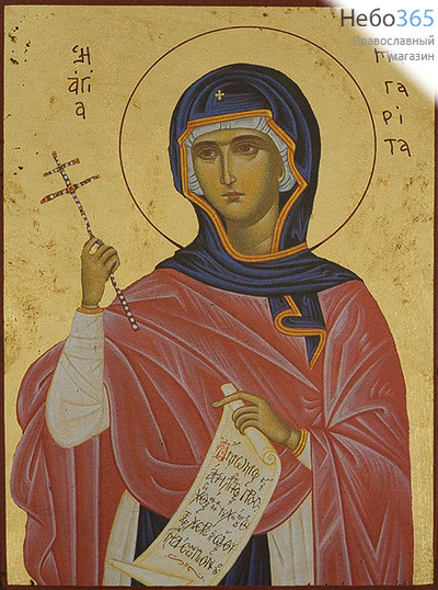  Икона на дереве B 3, 13х19, ручное золочение, без ковчега Маргарита Антиохийская, великомученица, фото 1 