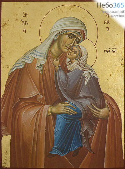  Икона на дереве B 5, 19х26,  ручное золочение Анна, праведная, с Пресвятой Богородицей, фото 1 