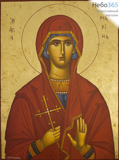  Икона на дереве B 5, 19х26, ручное золочение Марина Антиохийская, великомученица (2864), фото 1 