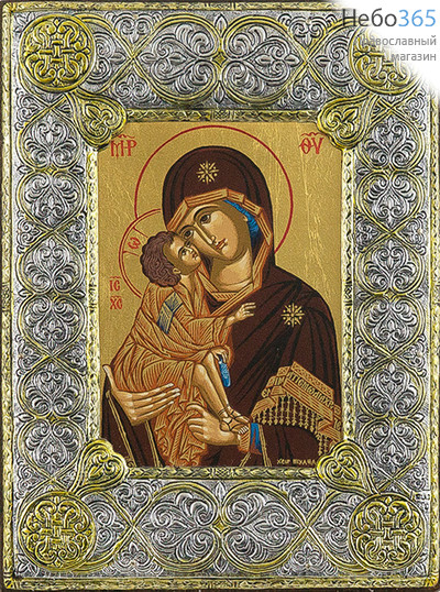  Донская икона Божией Матери. Икона шелкография (Гн) 11х15, 4SR, в посеребренной ризе, фото 1 