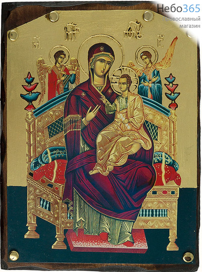  Всецарица икона Божией Матери, 17х23х2 см, на дереве, золотой фон,  фигурные края, ручная доработка, фото 1 