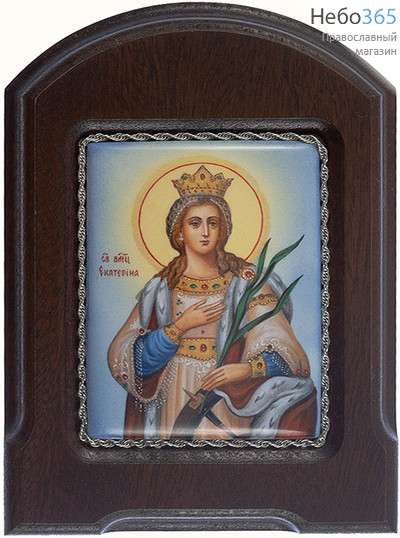  Екатерина, великомученица. Икона писаная 6х8 см (с основой 10х14,5 см), эмаль, скань (Гу), фото 1 