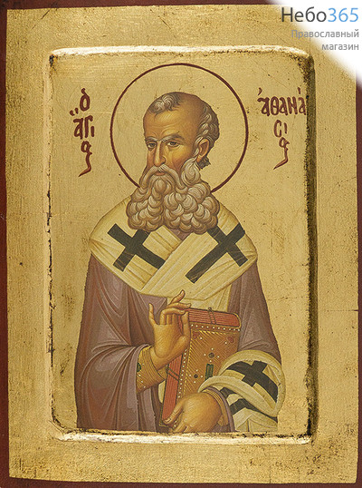  Афанасий Великий, святитель. Икона на дереве 18х24х2,2 см, ручное золочение, с ковчегом (Нпл) (B4), фото 1 