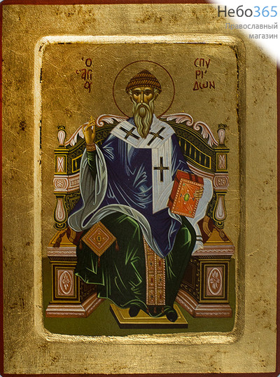  Икона на дереве (Нпл) B 4, 18х24, ручное золочение, с ковчегом Спиридон Тримифунтский, святитель (11527), фото 1 
