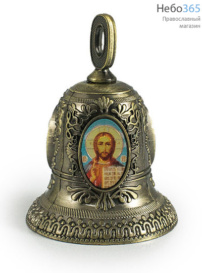  Колокольчик металлический с металлизированными цветными иконами, высотой 6,5 см. в асс-те цвет: бронза, фото 1 