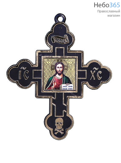  Крест пластмассовый (Ср) 8х9, с иконой, двухсторонний, подвесной (уп.10шт) Господь Вседержитель, фото 1 