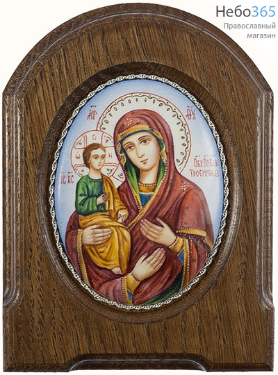  Троеручица икона Божией Матери. Икона писаная 6,5х8,5 (с основой 10,5х14), эмаль,скань (Гу), фото 1 