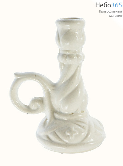  Подсвечник керамический "На витой ножке", с ручкой, с белой глазурью, высотой 8 см (в уп. - 10 шт.), фото 1 