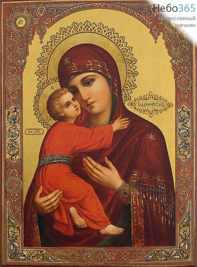  Владимирская икона Божией Матери. Икона на дереве 24х18 см, печать на левкасе, золочение (БВ-55) (Тих), фото 1 
