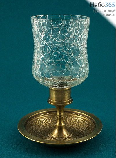  Лампада настольная латунная на круглом основании, с орнаментом, цвет "антик", со стеклянным стаканом, И353 /1 а, арт.3, фото 1 