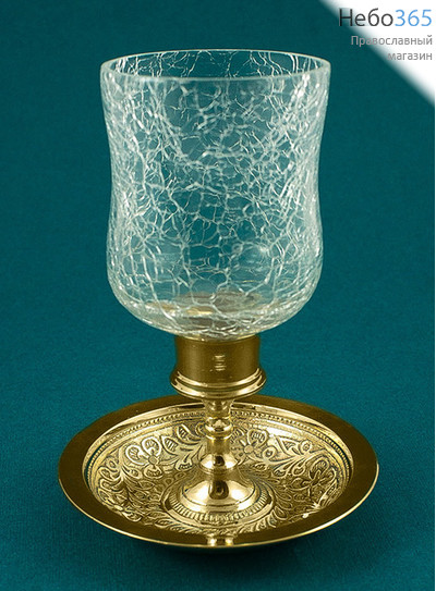  Лампада настольная латунная на круглом основании, с орнаментом, со стеклянным стаканом, И 353/1, фото 1 
