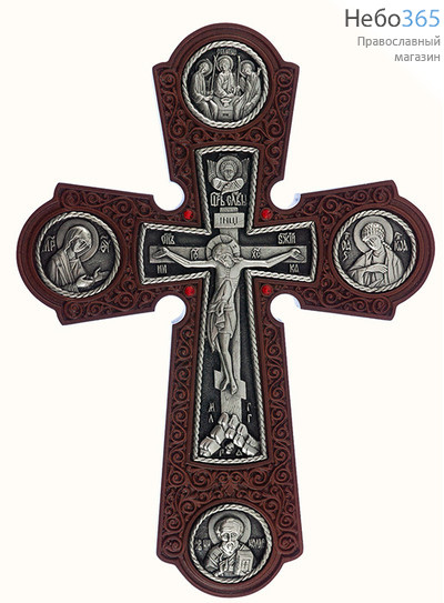  Крест деревянный 17142, настенный, с круглыми вставками, с посеребрением, со стразами, клен, фото 1 