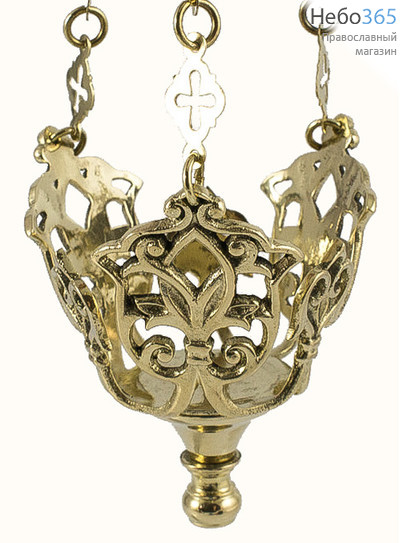  Лампада подвесная латунная без стакана, литая, ажурная, с растительным орнаментом, высотой 10 см, фото 1 