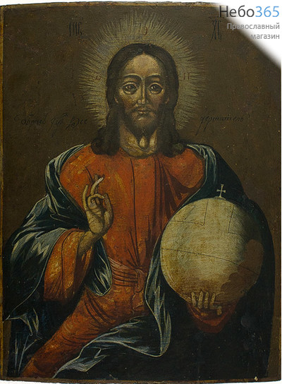  Господь Вседержитель. Икона писаная 24х31, цветной фон, без ковчега, конец 18 века, фото 1 