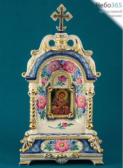  Киот фарфоровый настольный К- 5 "Домик" малый , с цветной росписью и золотом (для иконы "Г" средней миниатюрной), фото 1 