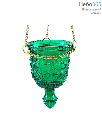  Лампада подвесная стеклянная "Конус. Лоза", окрашенная, с цепью цвет: зеленый, фото 1 