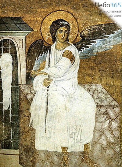  Икона на дереве (Тих) 8-12х12, печать на левкасе, золочение Ангел на гробе Господнем (АГ-02), фото 1 