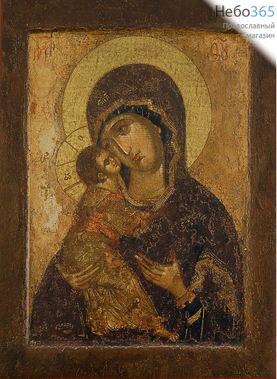  Владимирская икона Божией Матери. Икона на дереве 12х9 см, печать на левкасе, золочение, с ковчегом (БВ-07) (Тих), фото 1 