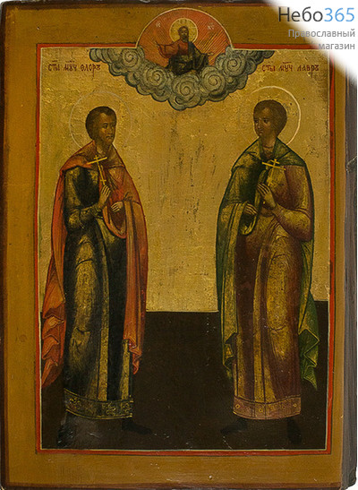  Флор и Лавр, мученики. Икона писаная 17х22 см, без ковчега, 19 век (Кж), фото 1 