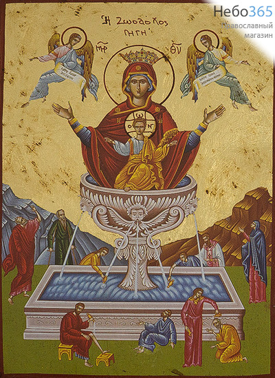  Икона на дереве B 3/S, 13х19, многофигурная, ручное золочение, без ковчега икона Божией Матери Живоносный Источник, фото 1 