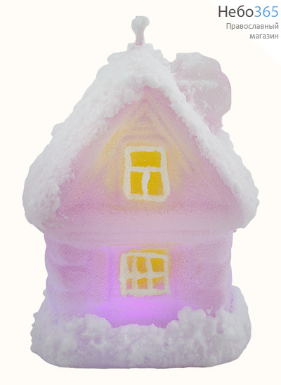  Свеча парафиновая 1467, Зимний домик, со светодиодами, переливающийся, фото 1 