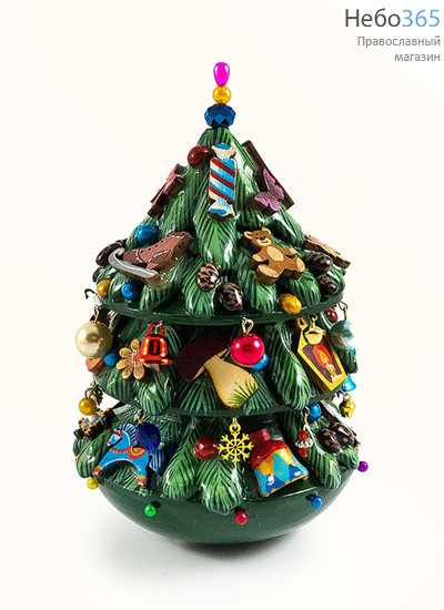  Сувенир рождественский "Ёлка" - неваляшка, деревянная, расписная, с игрушками на подвесках, высотой 16,5 см, d=11 см, авторская работа, фото 1 