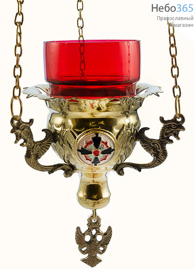  Лампада подвесная латунная с чеканкой, с эмалевыми медальонами, со стаканом, 99771В, фото 1 