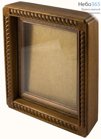  Киот деревянный (Кро) для иконы 17х21, фигурный, дубовый, со стеклом, с задней стенкой, на зажимах, фото 1 