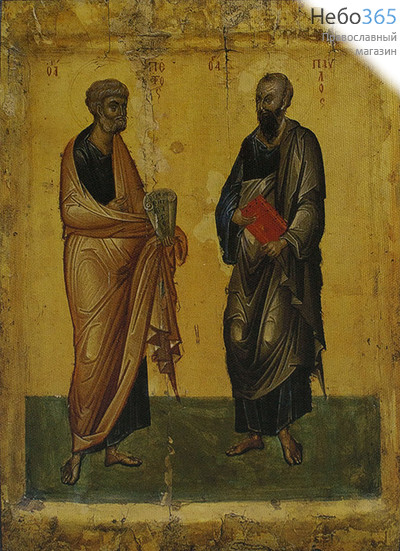  Икона на дереве 30х35-42 см, печать на холсте, копии старинных и современных икон (Су) Петр и Павел, апостолы, фото 1 
