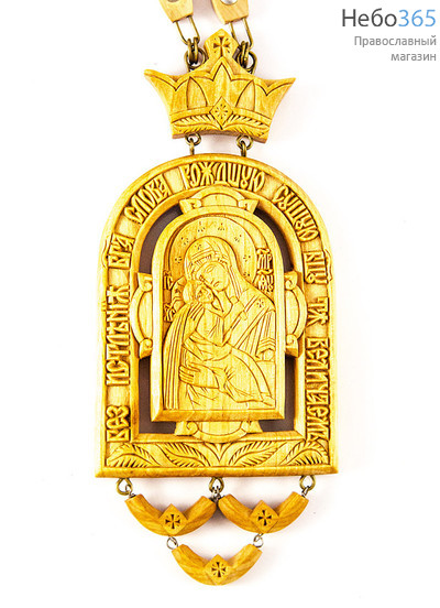  Панагия деревянная на деревянной цепочке, дерево - ольха с иконой Божией Матери Взыграние, фото 1 