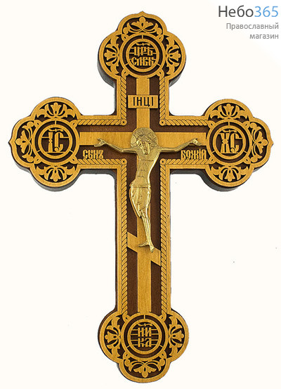  Крест деревянный 17104, с бронзовым распятием,Келейный, без потали, резной, фото 1 