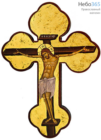  Крест с Распятием 18,5х26,5х2,3 см. Деревянная основа, ручная позолота, фигурная форма креста (Нпл) (B 53), фото 1 