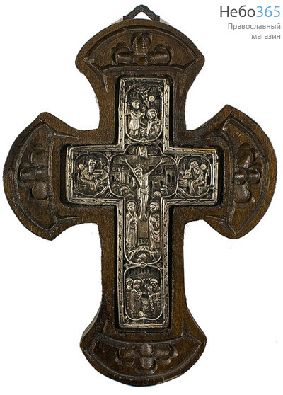  Крест металлогальваника (Нпл) 10х14, E 201, серебрение, деревянная основа, фото 1 