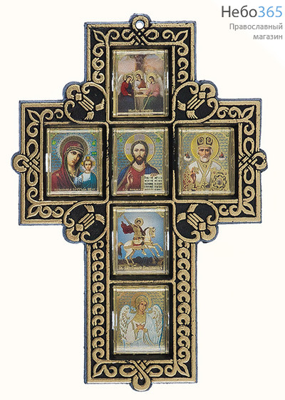  Крест пластмассовый (Нк) 8,5х13,5, 6 икон, прямоугольный резной со стеклом (уп. 5шт.), фото 1 