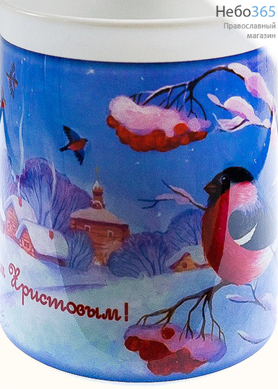  Чашка керамическая рождественская, с цветной сублимацией, объемом 300 мл, в ассортименте РРР Снегирь на ветке, фото 1 