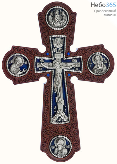  Крест деревянный 17142-1, настенный, с круглыми вставками, с посеребрением, с эмалью, со стразами, клен, фото 1 
