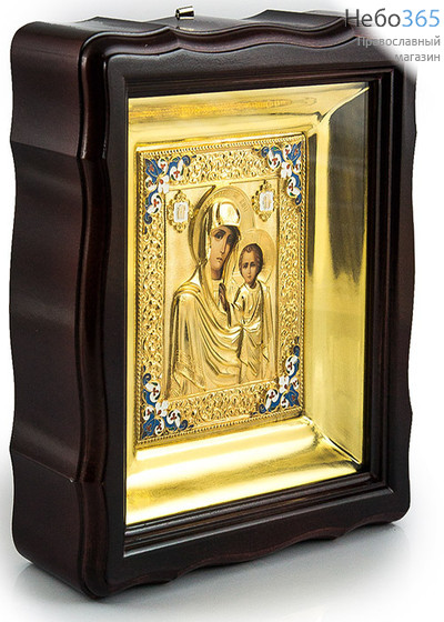  Икона в киоте (Груш) 11х13 (с киотом 20х23), Божией Матери Казанская, полиграфия, в ризе, цветная эмаль, фигурный киот, фото 2 