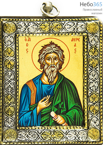  Икона на дереве 22PSG 9х11, шелкография, посеребренная риза апостол Андрей, фото 1 